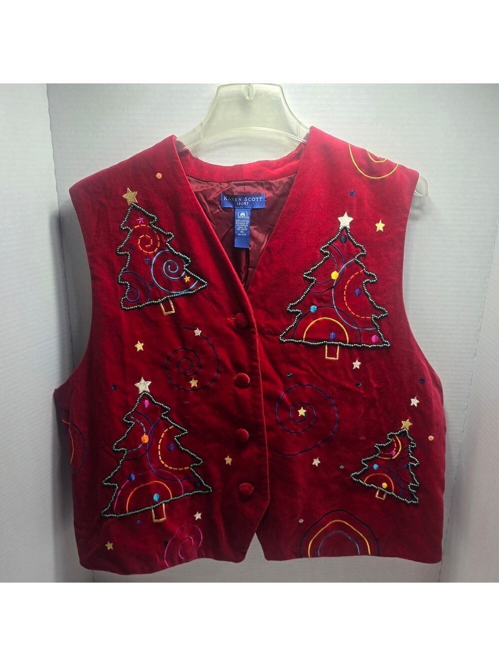 Karen Scott Red Holiday Tree Vest